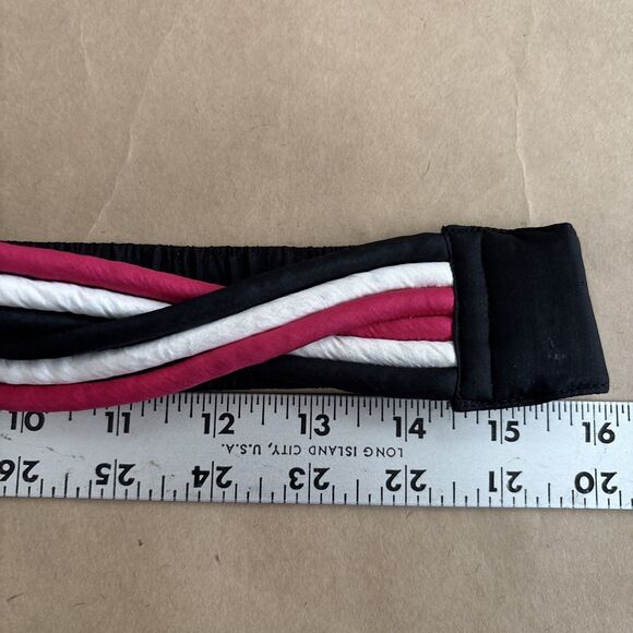 Vintage 100% Silk Knot Belt Elastic Pink And Black Size Medium - Picture 4 of 8